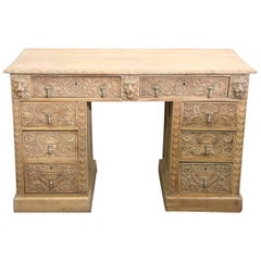 English 19th Century Hand-Carved Oak Desk