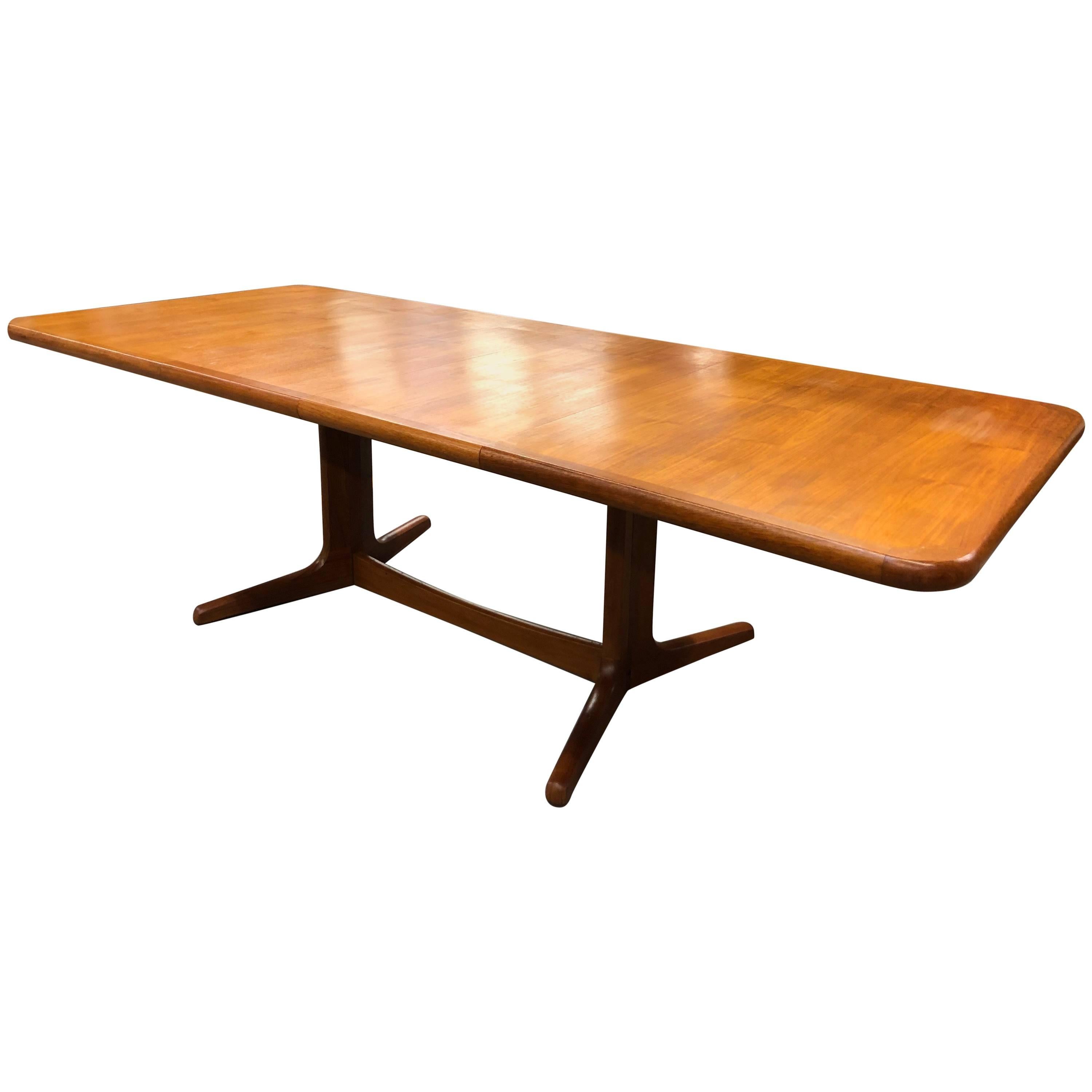 Mid-Century Modern Solid Teak Extension Dining Table 