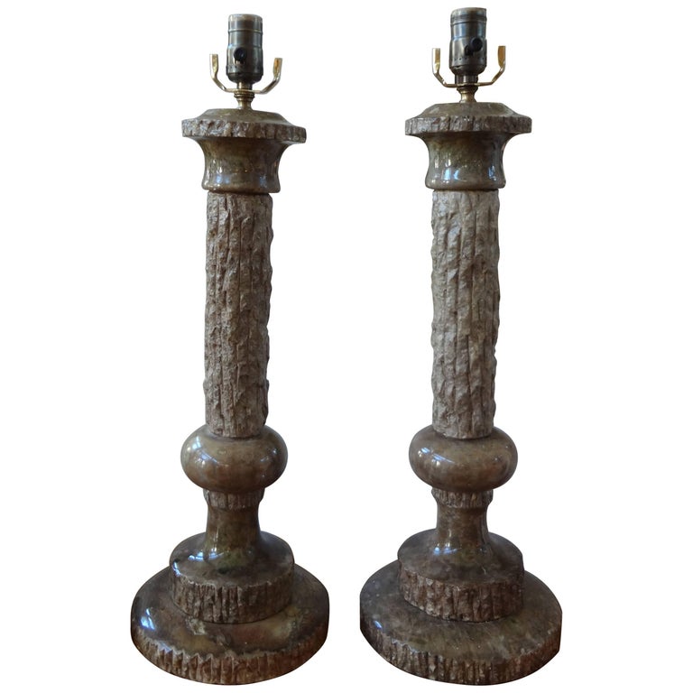 Pair of Italian Black Marble Lamps For Sale at 1stdibs