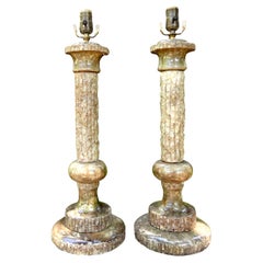 Retro Pair of Midcentury Italian Faux Bois Marble Lamps