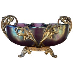 Art Nouveau Glass Bowl with Brass Detail