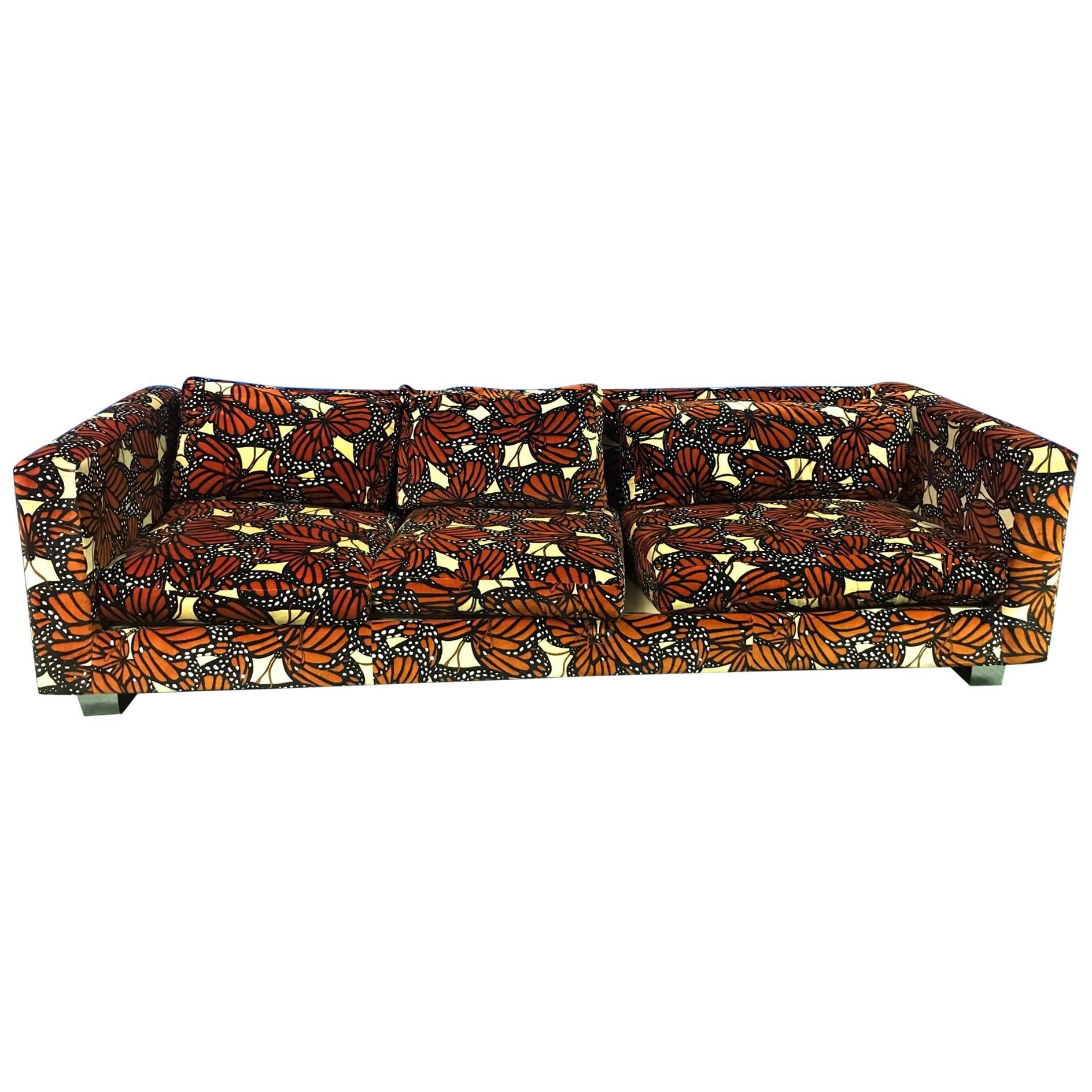 Cityscape Style Sofa With Jack Lenor Larsen Fabric in The Style of Paul Evans For Sale