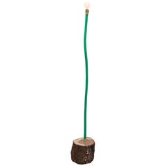 Floor Lamp with Green Garden Hose and Log Base