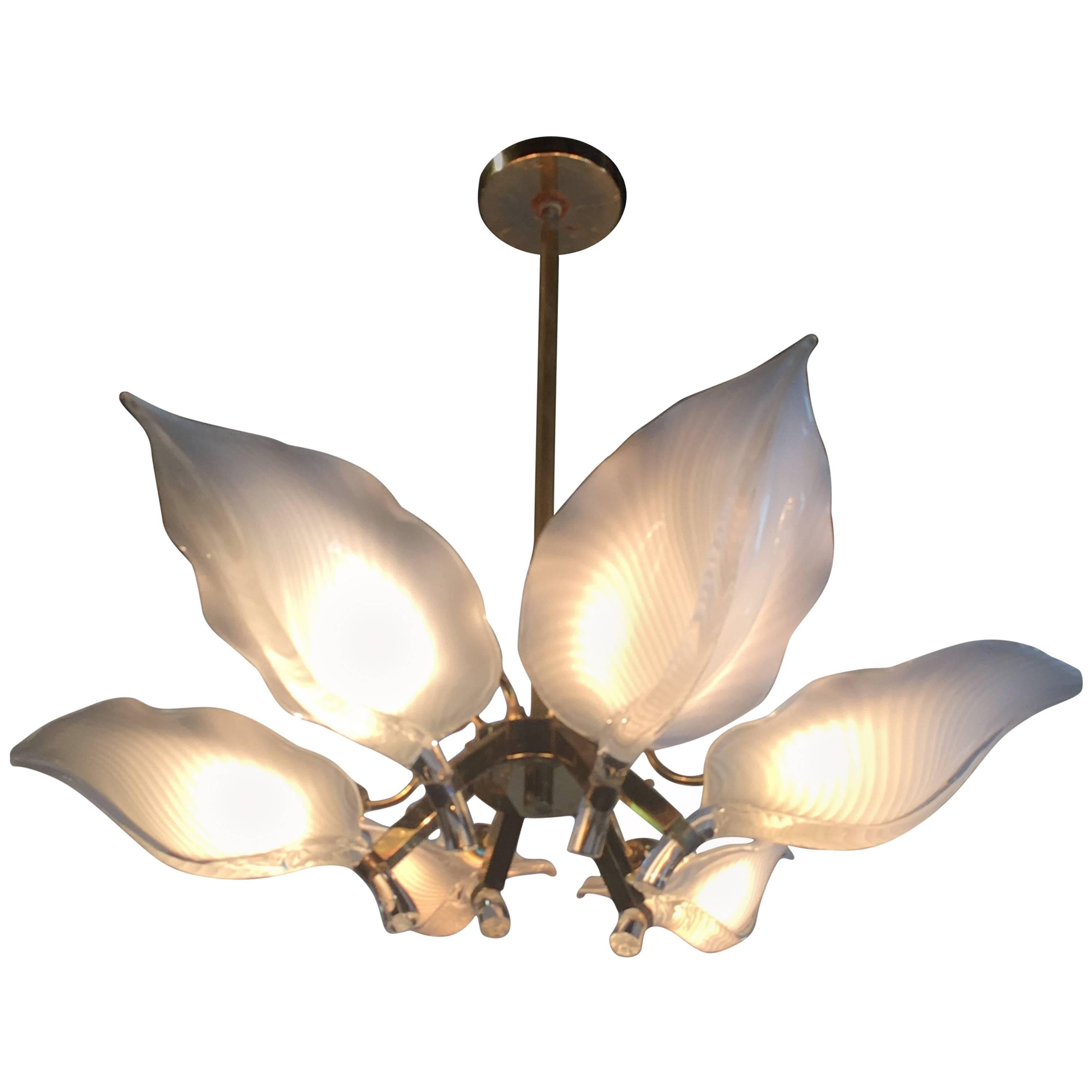 Murano Glass Chandelier by Franco Luce Palm Chandelier Leaf Leaves Frond Brass