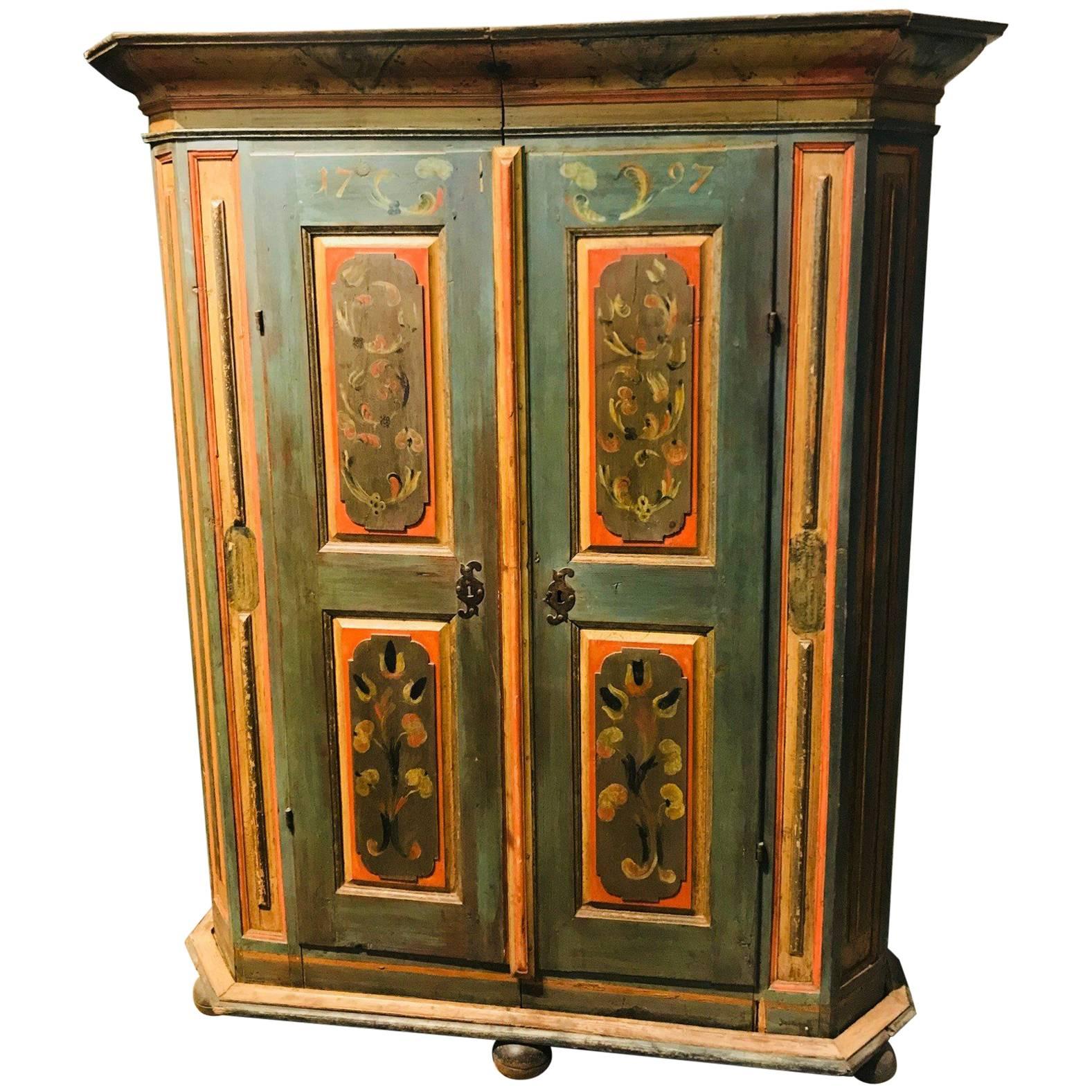 19th Century German Carved and Hand Painted Armoire, circa 1840