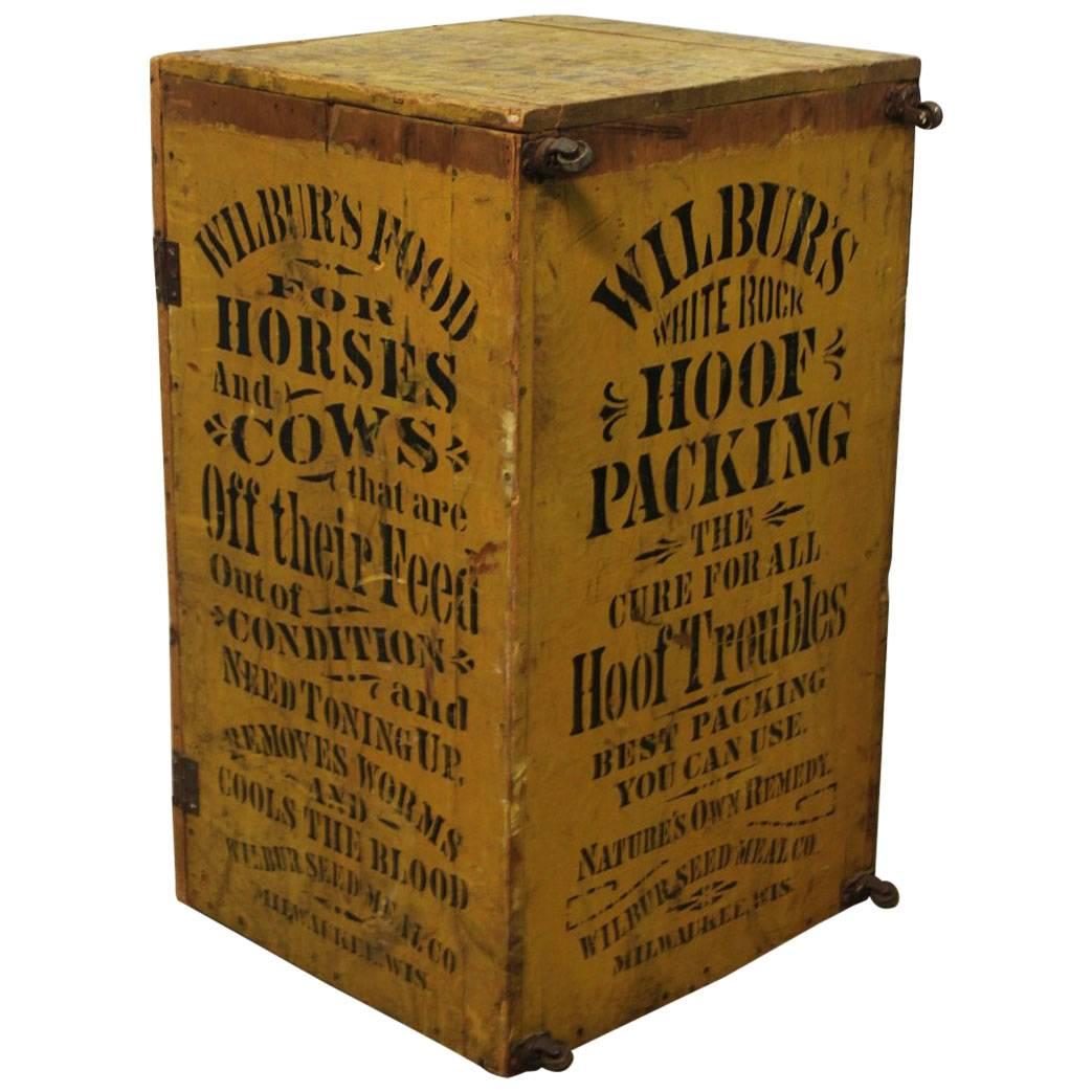 1800s Folk Art Hand Stenciled Advertising Cabinet/Trunk