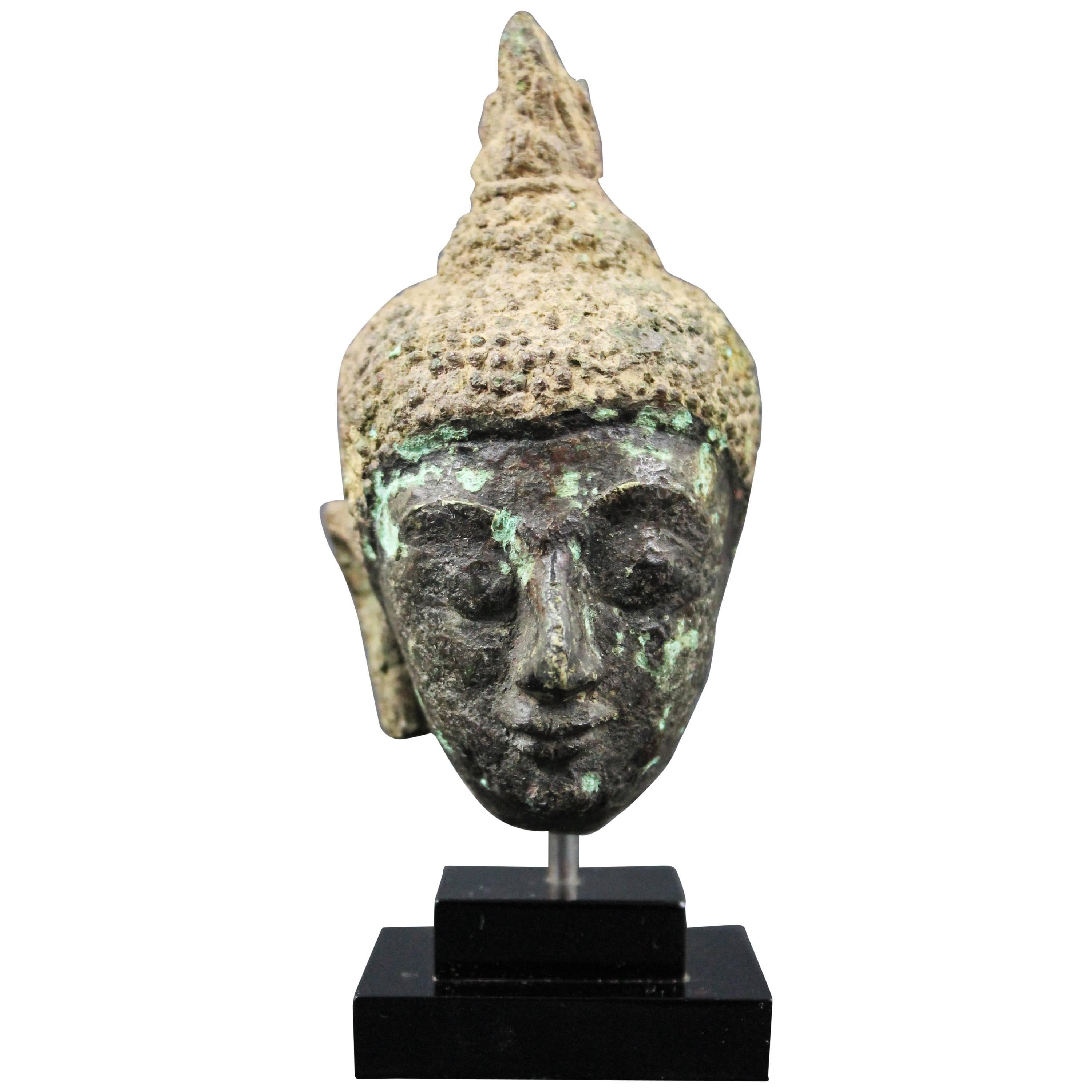 Thai 17th Century Bronze Head of Buddha. Sukhothai