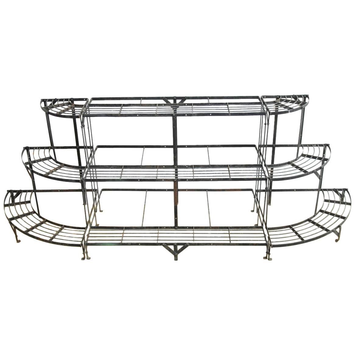 French Art Deco Three-Tier Metal Demilune Plant Stand