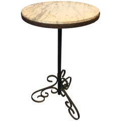 French 19th Century Iron and Marble-Top Table 