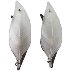 Extra Large Clear Frosted Murano Glass Leaf Form Sconces