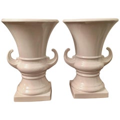 Pair of Italian White Ceramic Urns Vases