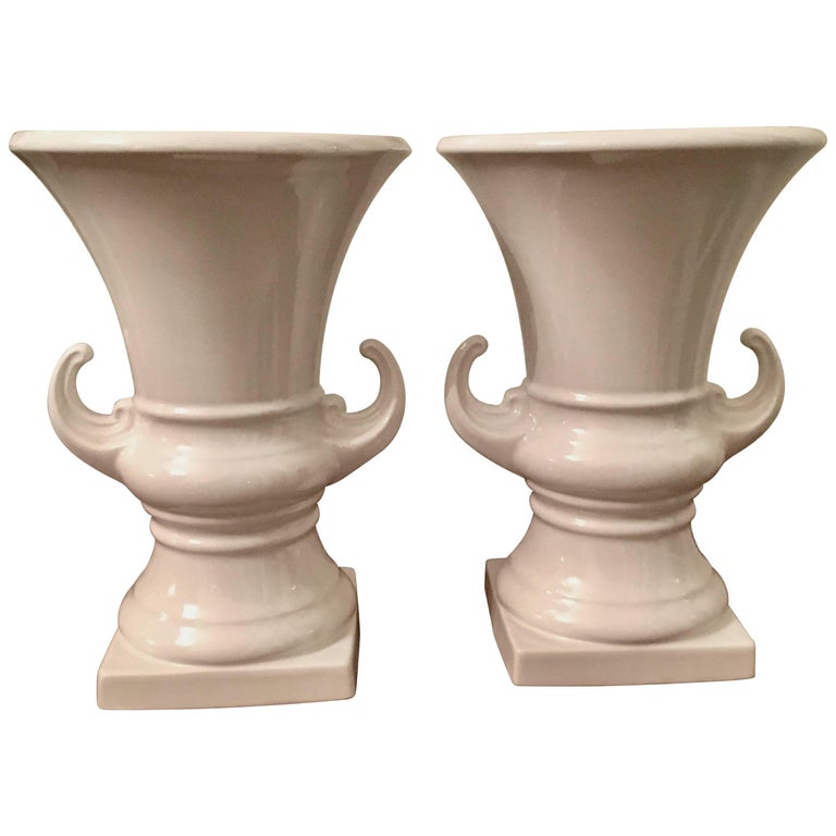 Pair Of Italian White Ceramic Urns Vases For Sale At 1stdibs