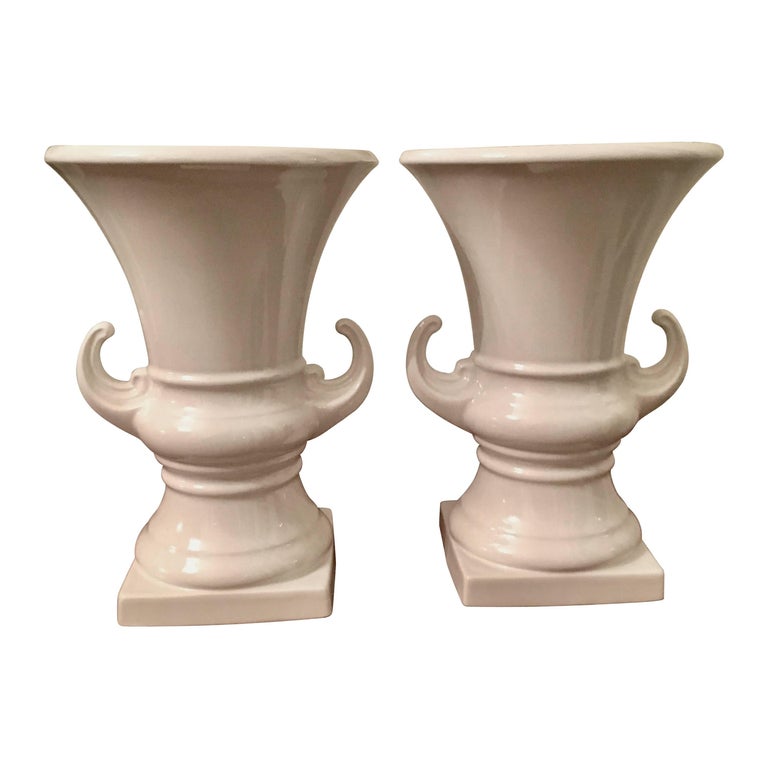 Pair of Italian White Ceramic Urns Vases For Sale at 1stDibs italian