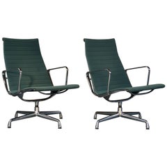 Charles Eames EA 116 Hopsack Lounge Chairs Teal Green Blue Vintage Midcentury