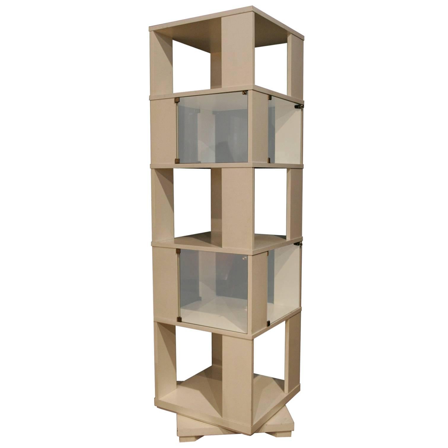 Italian TOTEM Ivory Lacquered Turning Library, 1960