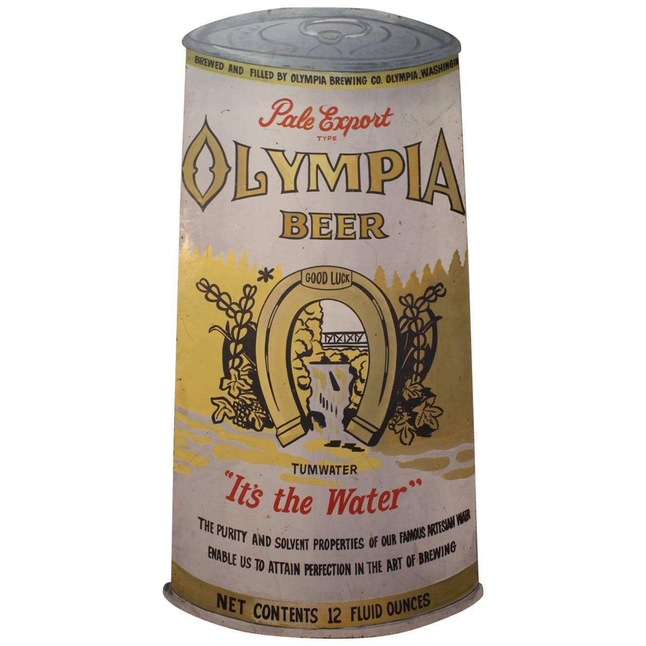 Oversized 1950s Hand-Painted Advertising Sign for Olympia Beer For Sale