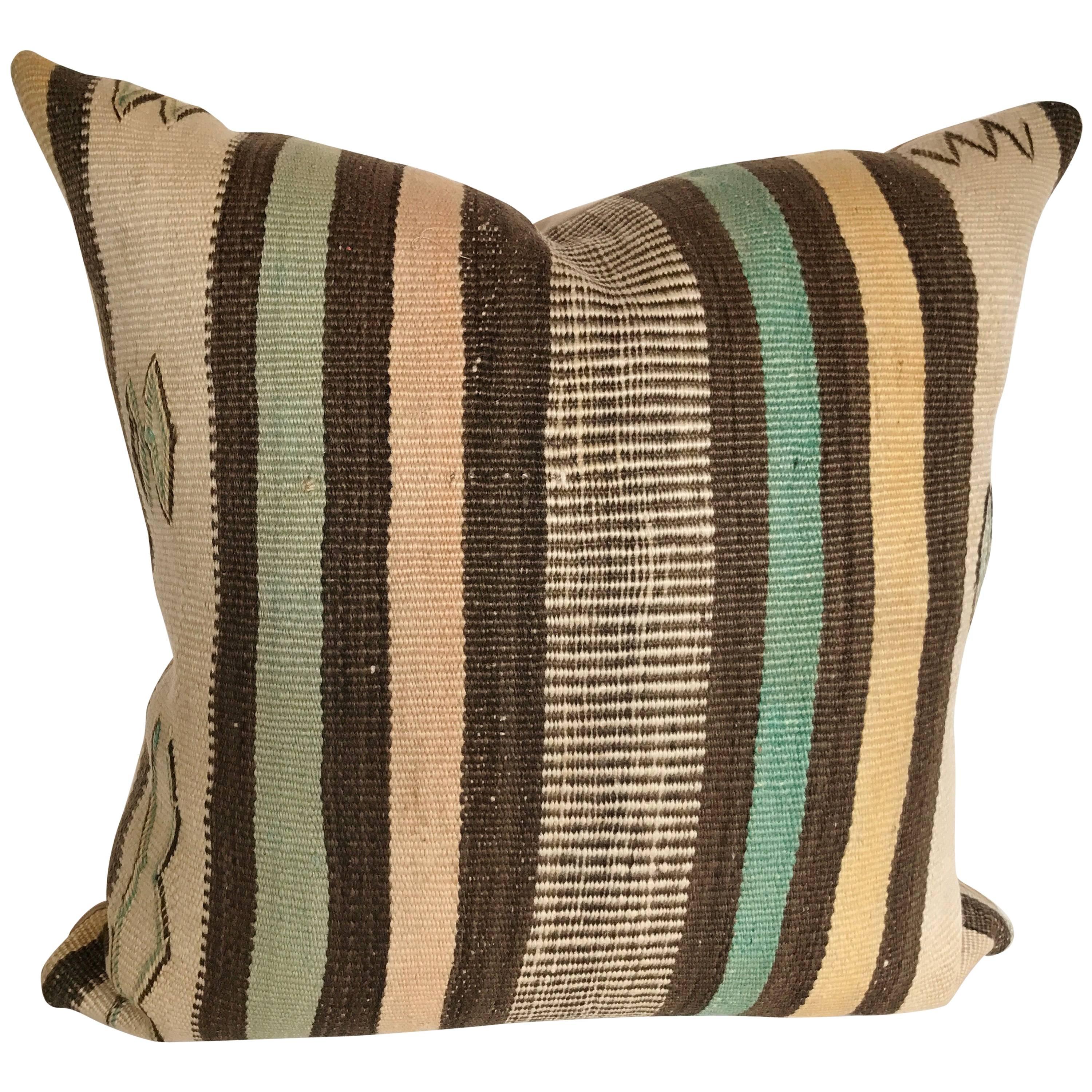 Custom Pillow Cut from a Vintage Hand-Loomed Wool Moroccan Rug, Atlas Mountains For Sale
