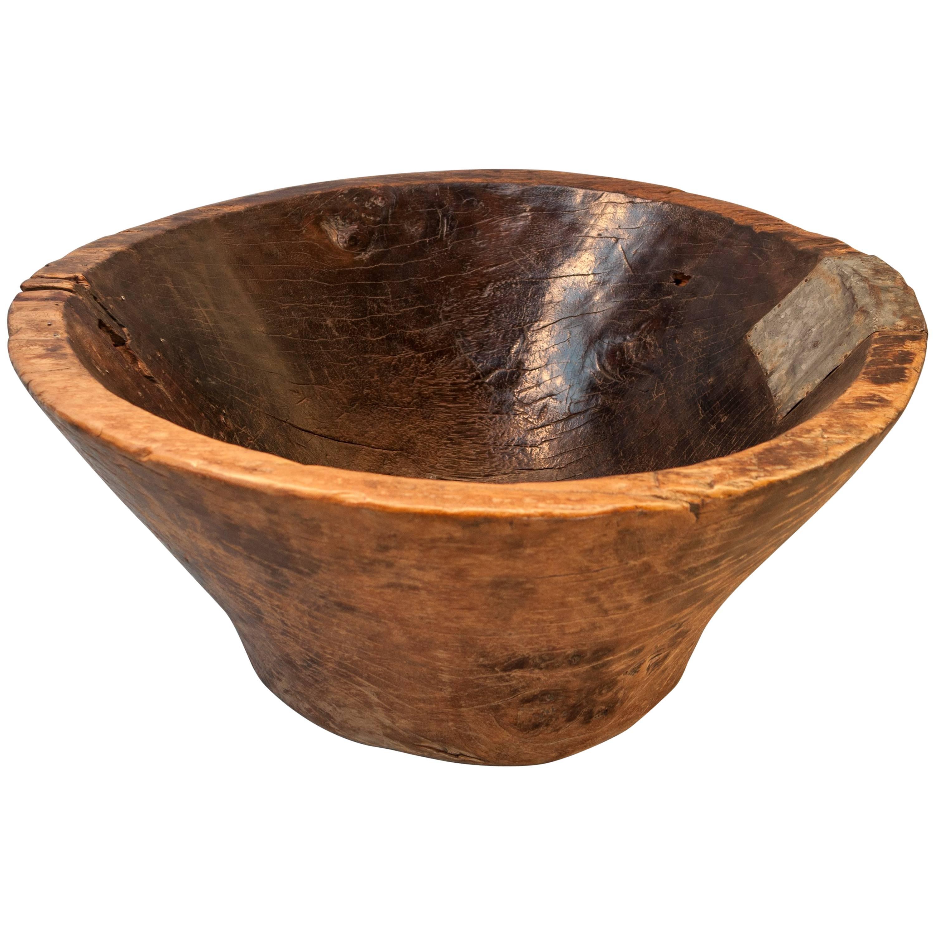Large Hand Hewn Wooden Bowl, Cirebon, Java, Mid-20th Century, Jackfruit Wood