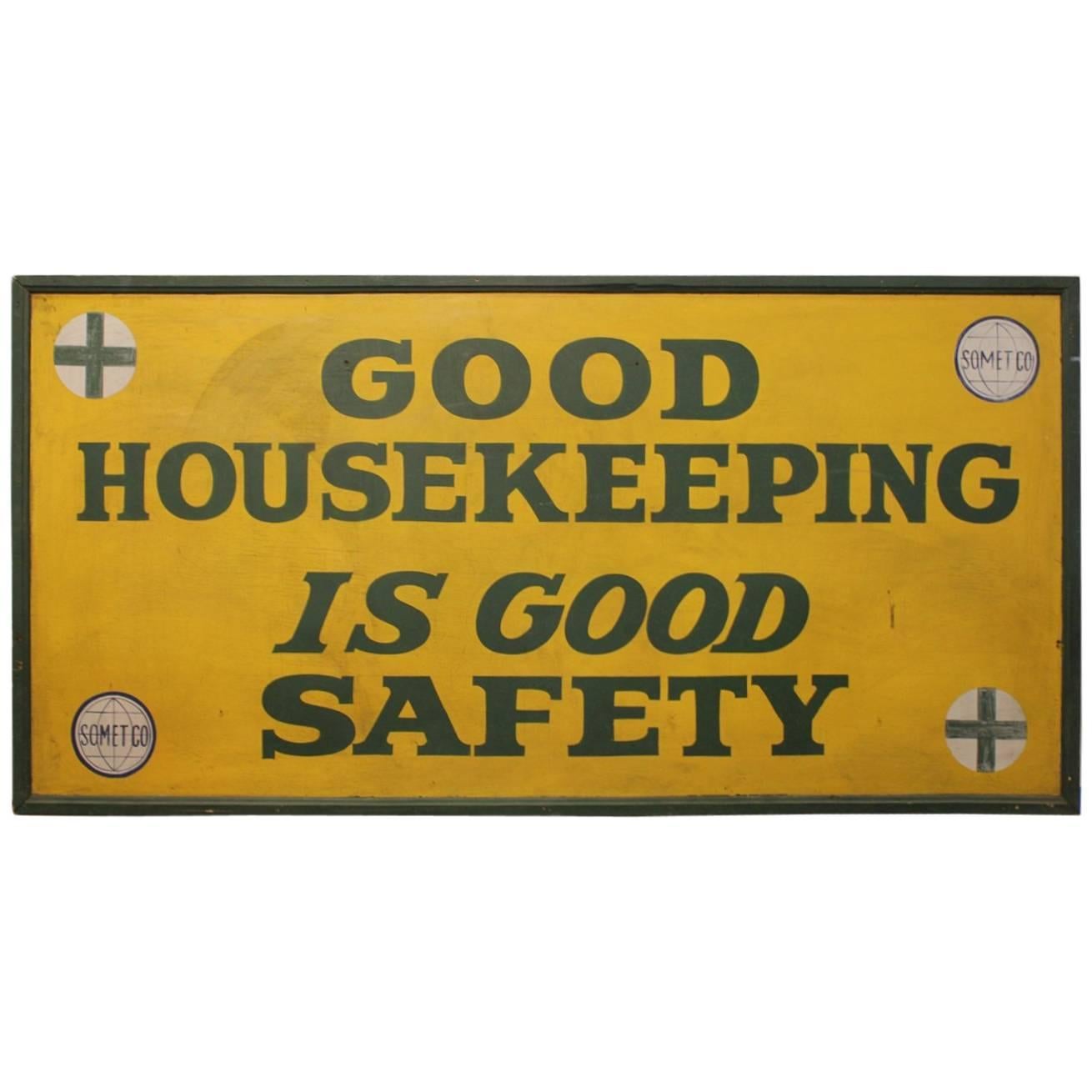 1930s Hand-Painted Factory Wood Sign "Good Housekeeping"