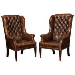 Pair of English Leather Wingback Chairs from Saville Row, London