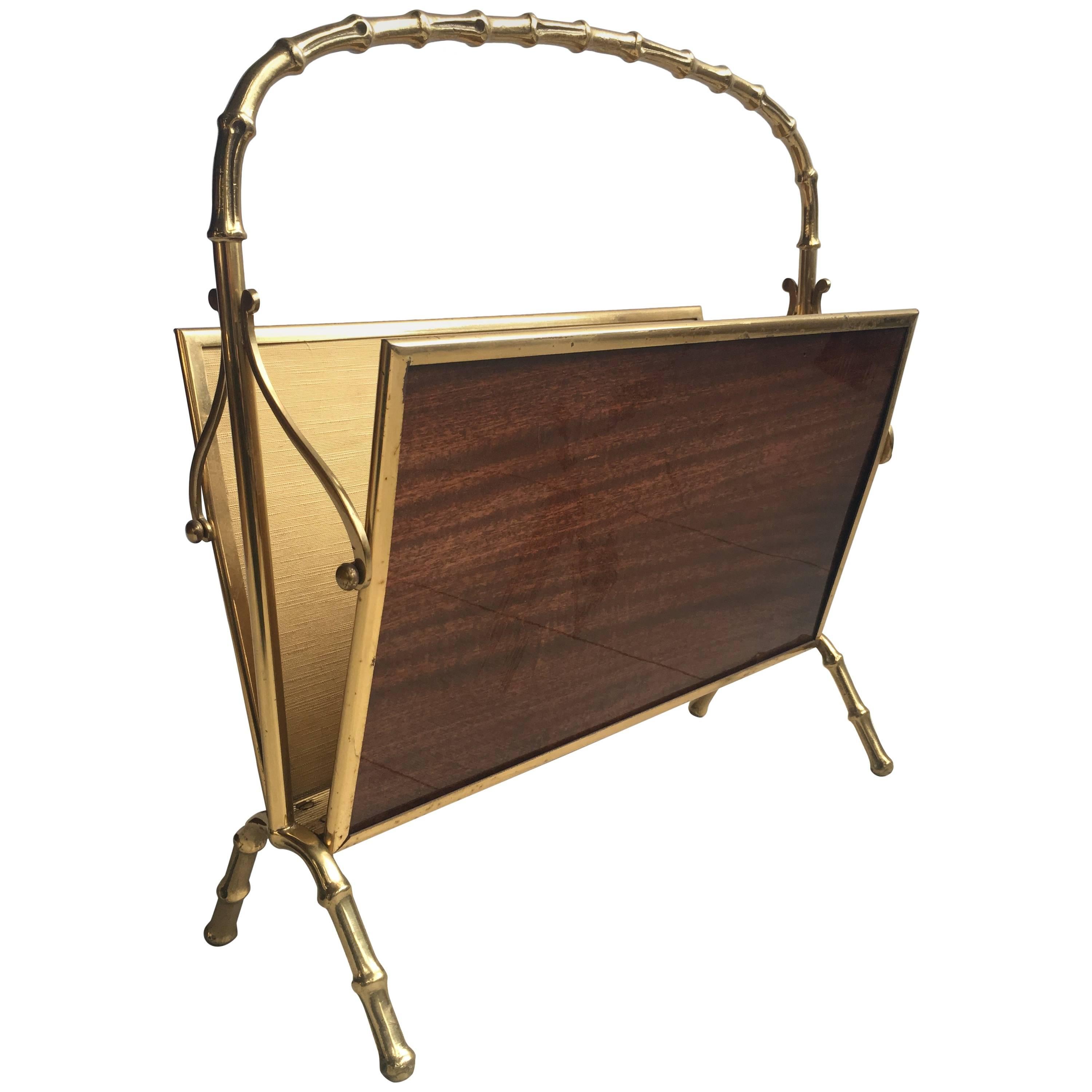 Vintage French Magazine Rack Attributed to Maison Bagues For Sale