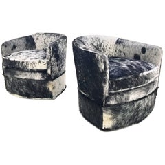 Vintage Milo Baughman Wheeled Slipper Chairs Restored in Brazilian Cowhide