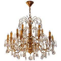 Brass and Crystal Glass Chandelier