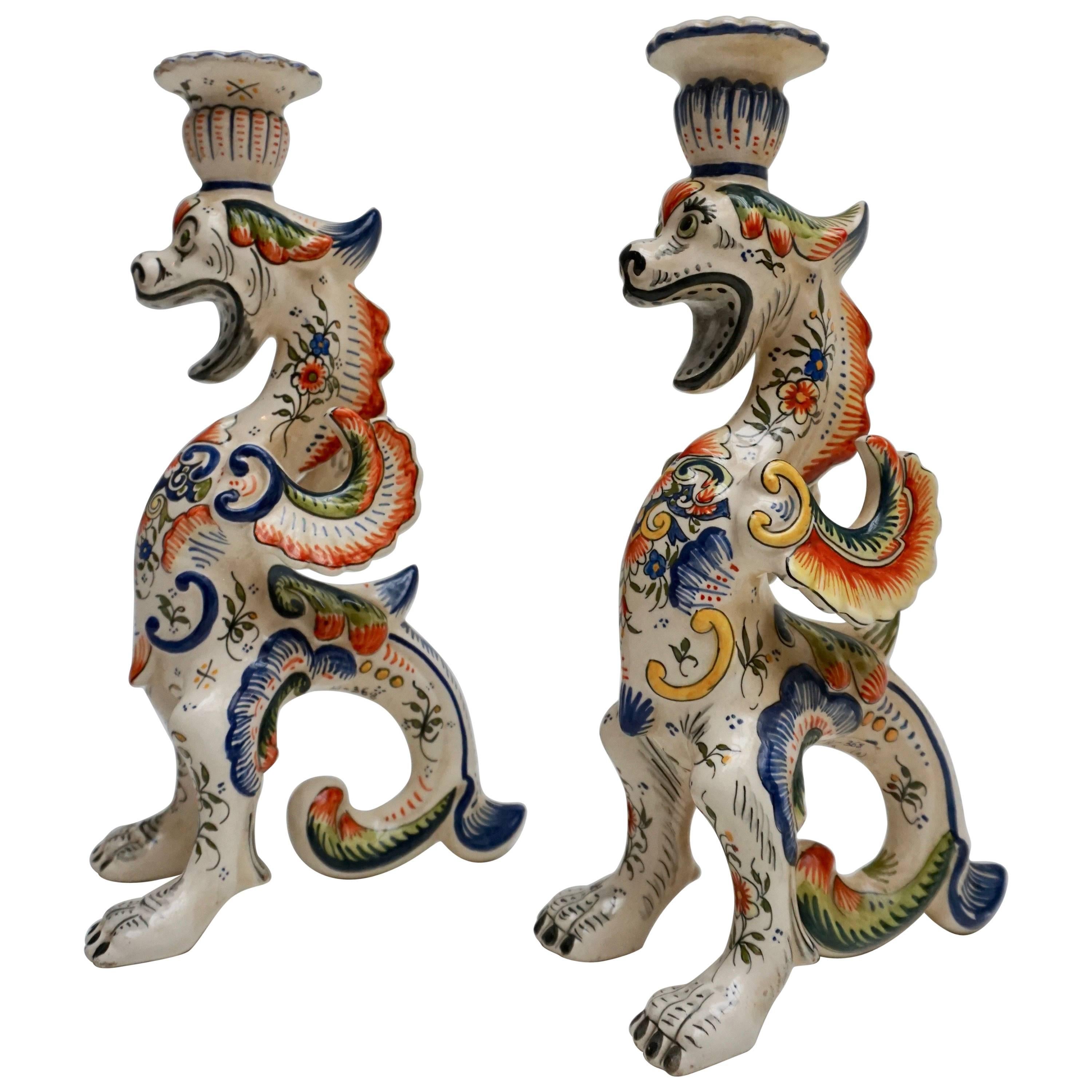 Pair of Porcelain Candlesticks, France