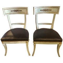 Pair of Hollywood Regency Painted with Bronze Mounts Side or Office Chairs