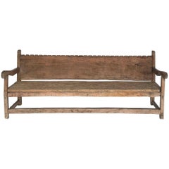 19th Century Hand-Carved Scalloped Back Bench
