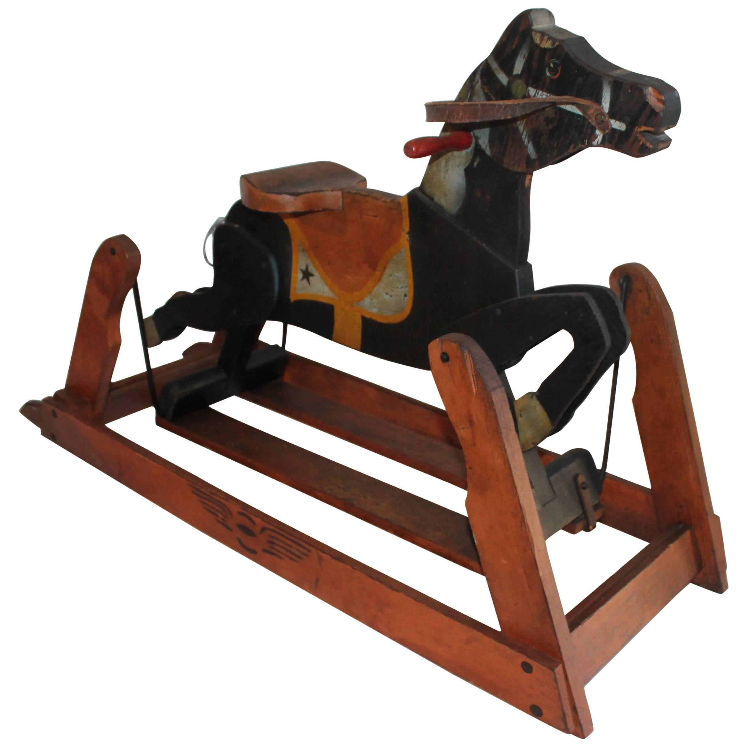 19th C Platform Rocking Horse in Original Painted Surface