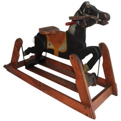 19th C Platform Rocking Horse in Original Painted Surface