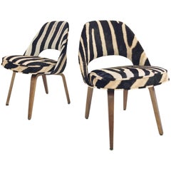 Vintage Eero Saarinen Executive Chairs for Knoll with Walnut Legs in Zebra Hide