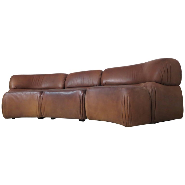 De Sede Büffelleder Lounge Sofa aus Drei Sessel, 1970er Jahre 1