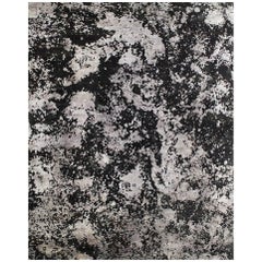 Black Silver Organic Abstract Hand-knotted Wool and Silk Sustainable Rug 9'x12'