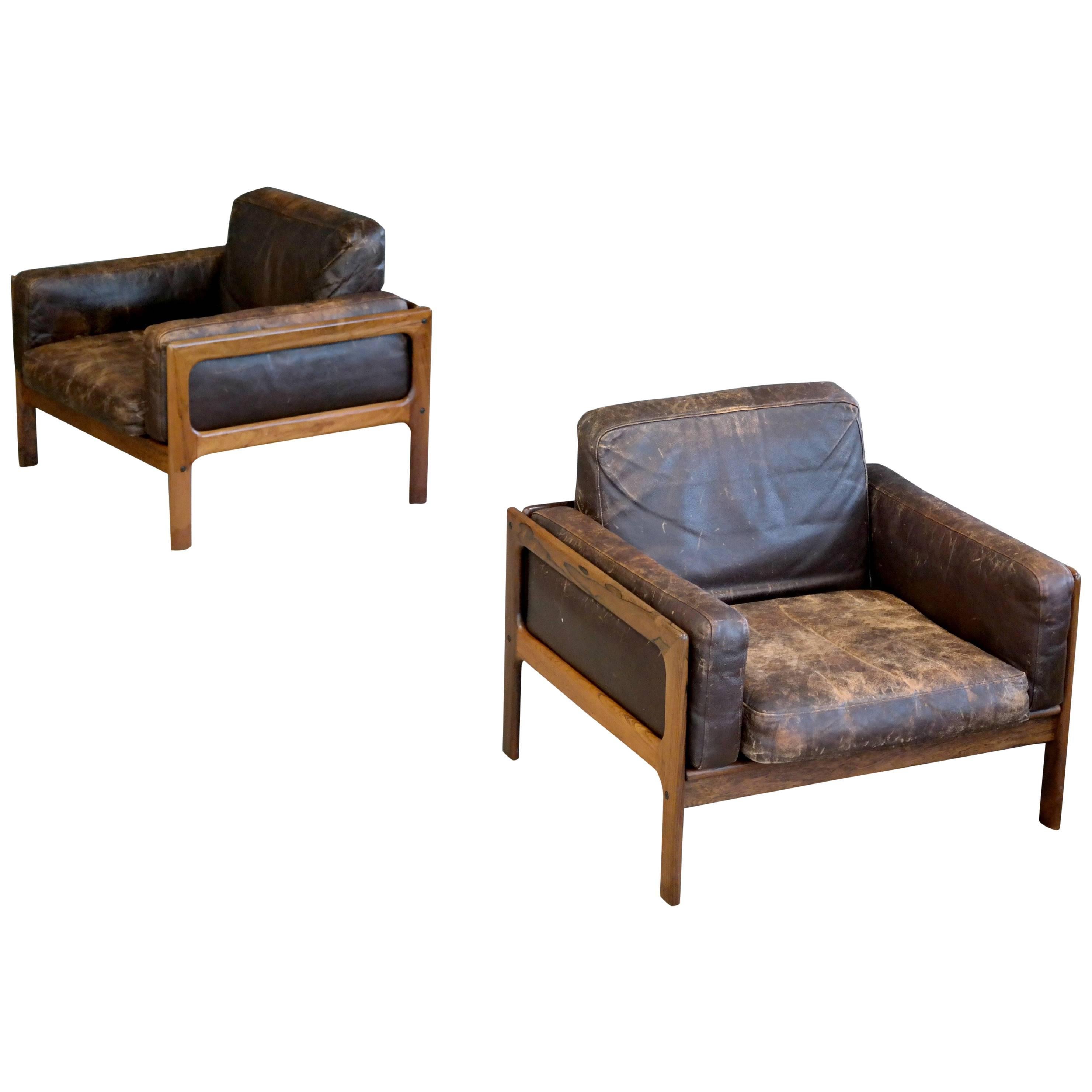 Arne Wahl Iversen Pair of Easy Chairs in Rosewood and Leather for Komfort Mobler