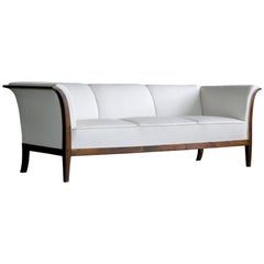 Classic Frits Henningsen Sofa in Mahogany and Wool, Denmark, 1940s