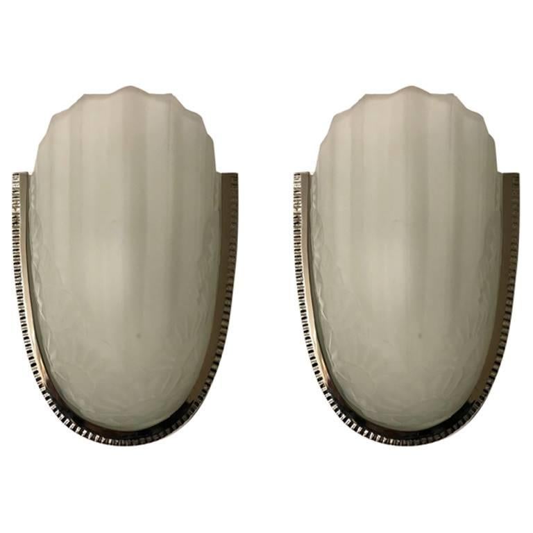 Pair of French Art Deco Wall Sconces by Degue