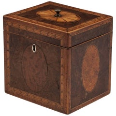 Georgian Antique Single Burr Yew Tea Caddy, 18th Century