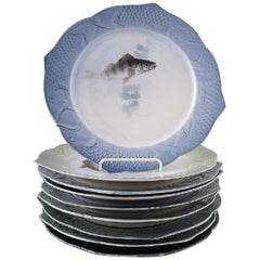 Arnold Krog for Royal Copenhagen, "Fish Service" Porcelain, Nine Plates