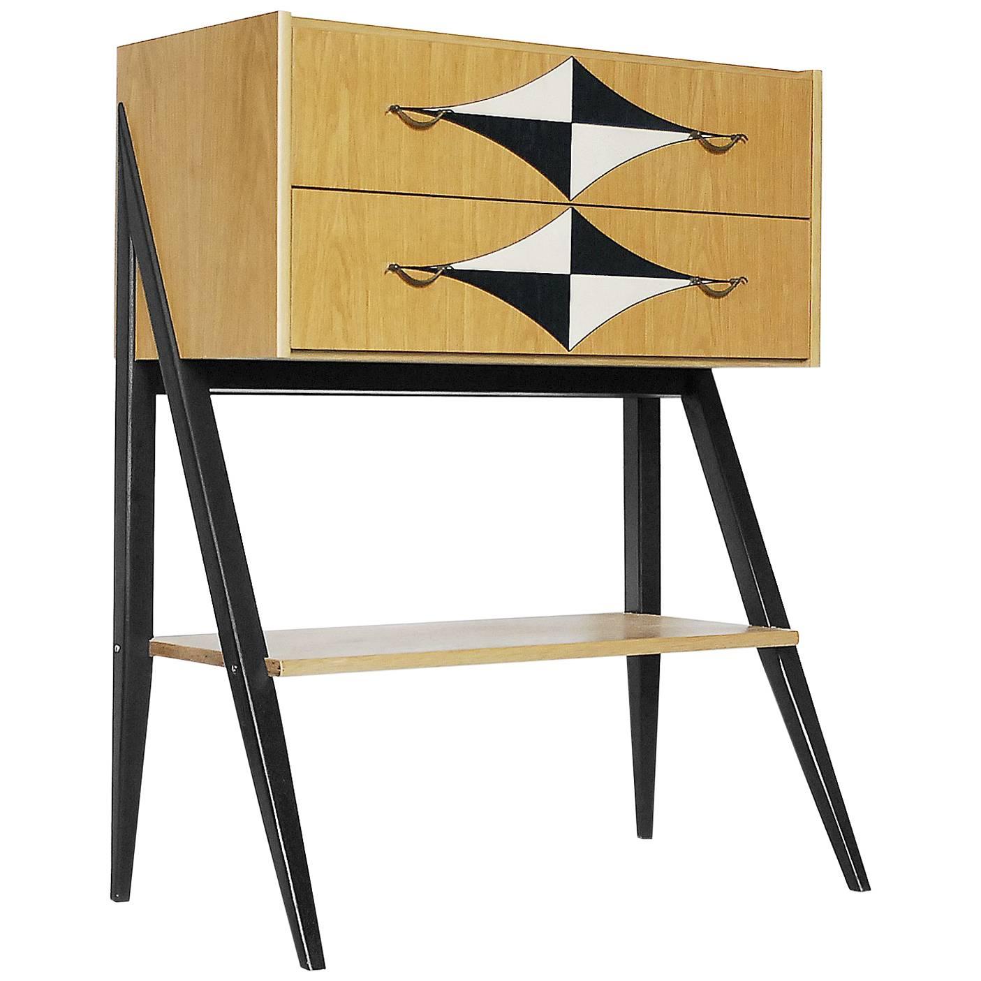 Vintage Scandinavian Tall Cabinet with V-Legs and Pattern, 1970s