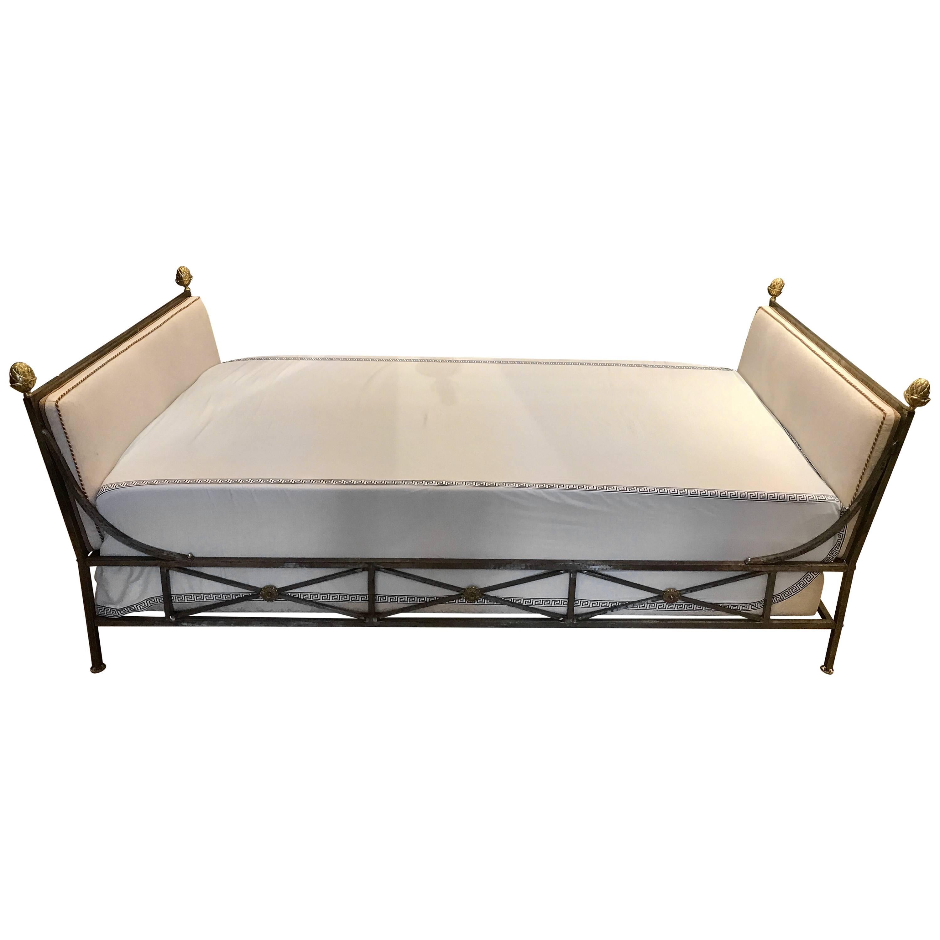 Maison Jansen Neoclassical Steel and Brass Daybed