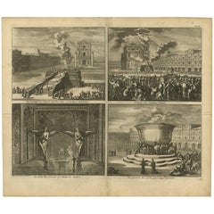 Antique Bible Print Interior of the Temple of Solomon by J. Luyken, 1743