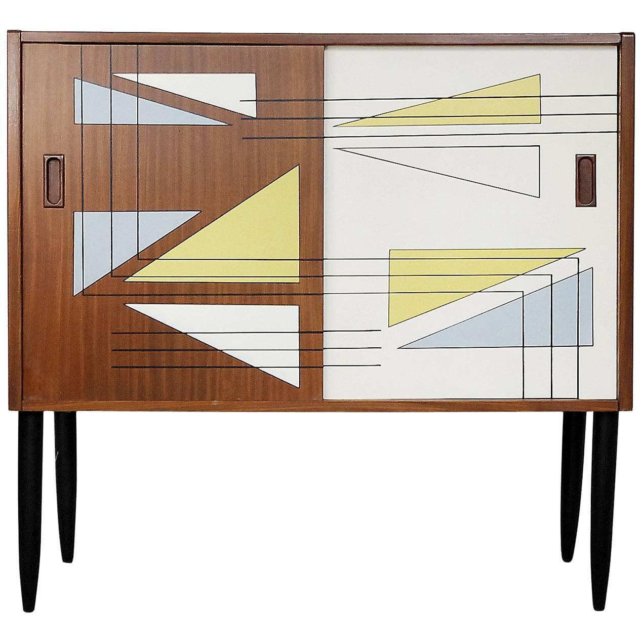 Norwegian Teak Cabinet with Hand-Painted Pattern, 1960s