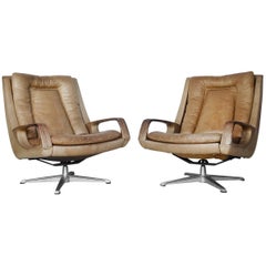 Swivel Leather Chairs by Carl Straub, 1950s, Set of Two