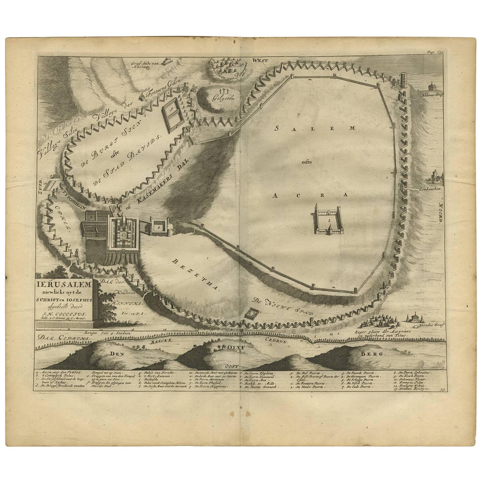 Antique Bible Plan of Jerusalem by Covens & Mortier, 1743 For Sale