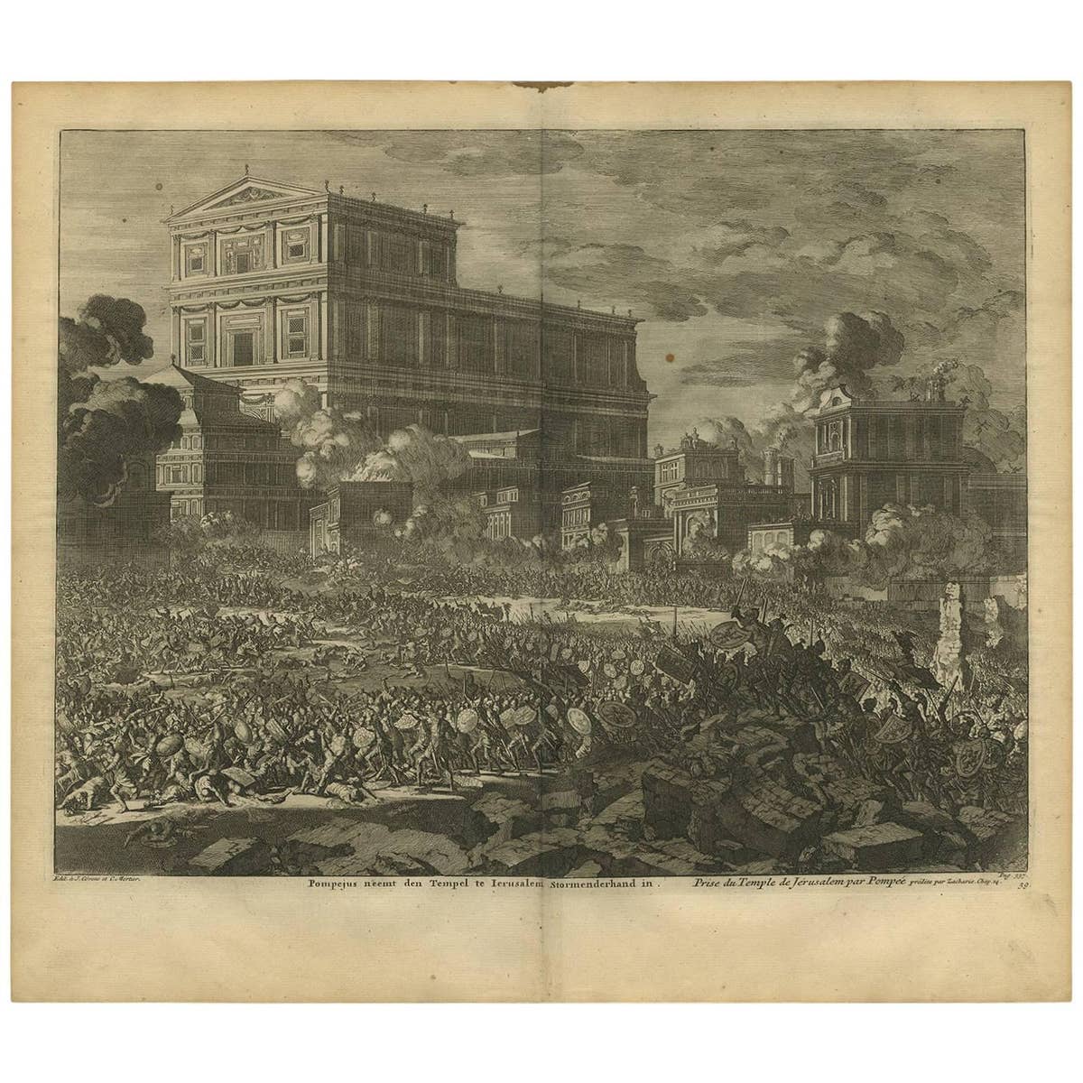 Antique Bible Print Pompey Conquers Jerusalem by J. Luyken, 1743