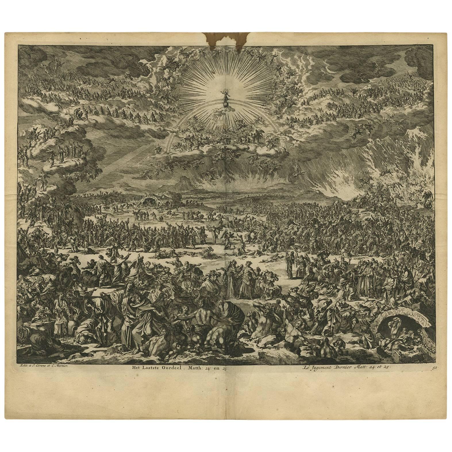 Impression biblique ancienne du jugement final de J. Luyken, 1743