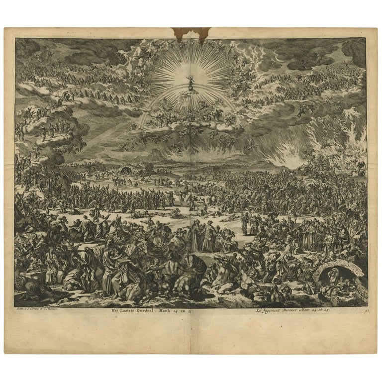 Antique Bible Print the Final Judgement by J. Luyken, 1743 For Sale at