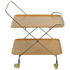 Scandinavian Modern Teak Folding Serving Table or Bar Cart